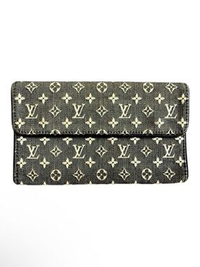 Louis Vuitton Wallet Denim Mini Lin Trifold International Tresor Black Monogram
